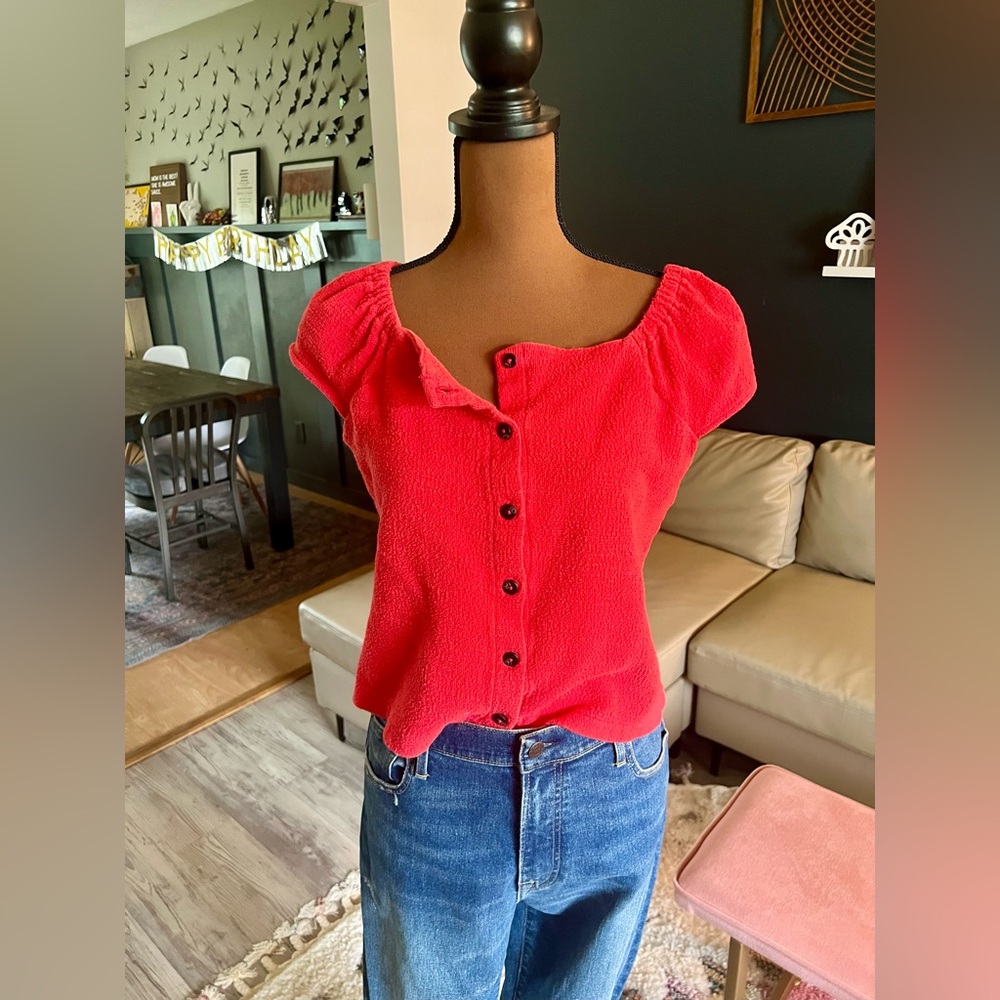 Madewell Texture & Thread Button-Down Cap Sleeve Top